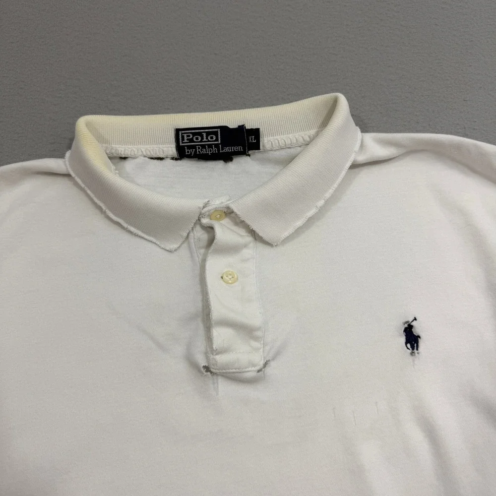 Vintage Polo Ralph Lauren Polo XL White Polo Shirt Distressed Grunge Preppy 90s